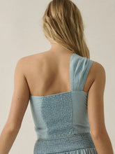Denim One-Shoulder Wrap Bandeau Top