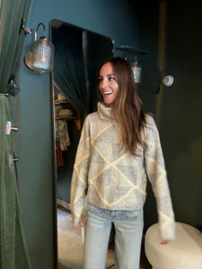 Diamond Pattern Turtleneck Sweater- Dusty Blue