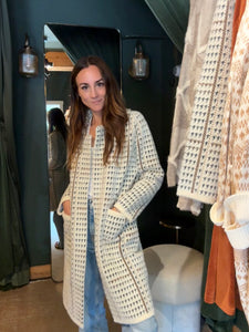 Marceau Houndstooth Coat - Cream Multi