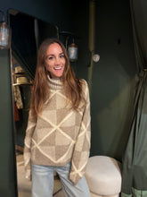Diamond Pattern Turtleneck Sweater- Taupe
