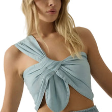 Denim One-Shoulder Wrap Bandeau Top