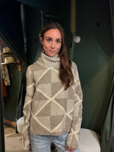 Diamond Pattern Turtleneck Sweater- Taupe