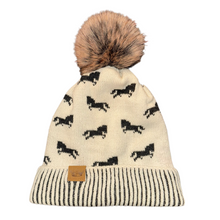 Ivory Horse Pattern Pom Hat