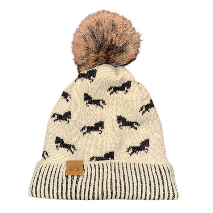 Ivory Horse Pattern Pom Hat