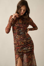 Floral Mesh Knot-Waist Maxi Dress