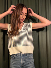 V-Neck Striped Knit Collar Tank