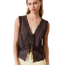 Tie Front Lace Trim Top
