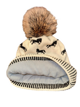 Ivory Horse Pattern Pom Hat