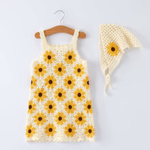 Summer Crochet Sunflower Girl Dress with Headscarf