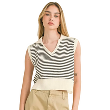 V-Neck Striped Knit Collar Tank