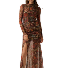 Floral Mesh Knot-Waist Maxi Dress