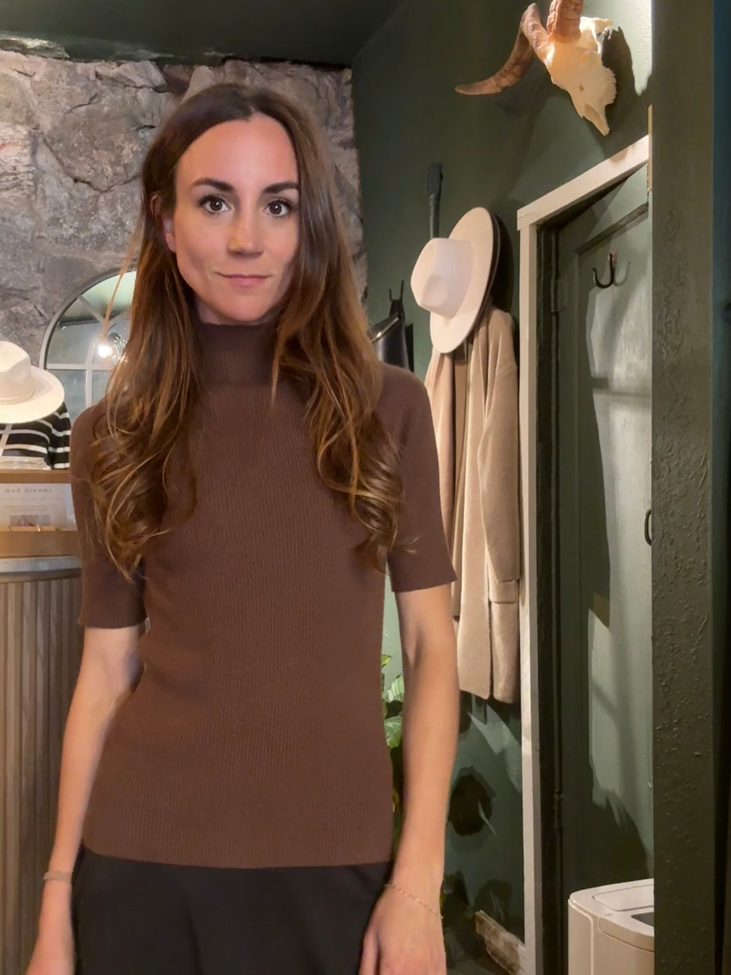 Short Sleeved Mock Neck Top