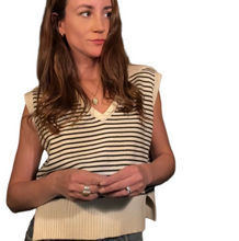 V-Neck Striped Knit Collar Tank