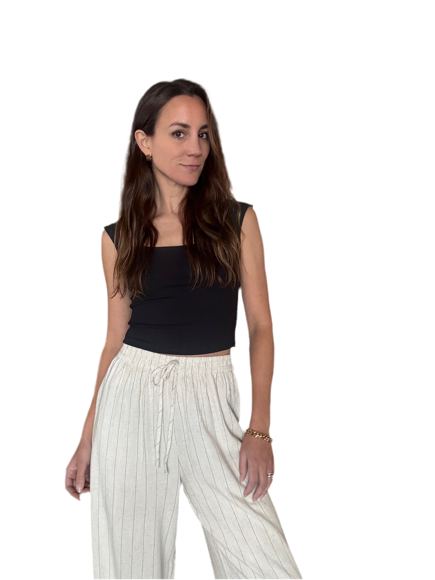 Drawstring Pinstripe Pants