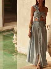 Denim One-Shoulder Wrap Bandeau Top