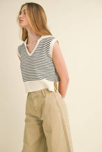 V-Neck Striped Knit Collar Tank