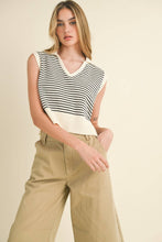 V-Neck Striped Knit Collar Tank