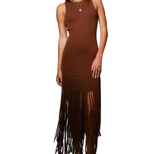 Fringe Hem Knit Maxi Dress