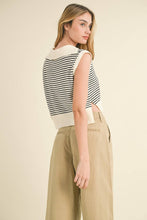 V-Neck Striped Knit Collar Tank