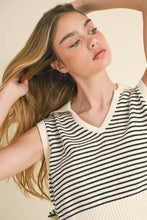 V-Neck Striped Knit Collar Tank