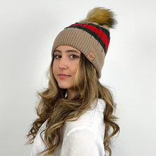 Striped Brown Pom Hat