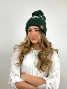 Green with White Trees Pom Hat
