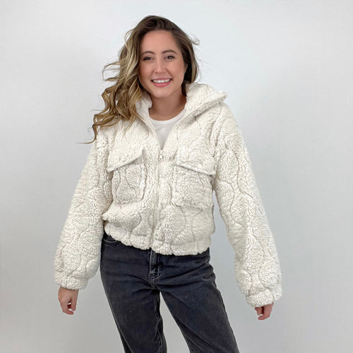 Dandelion Embossed Teddy Jacket