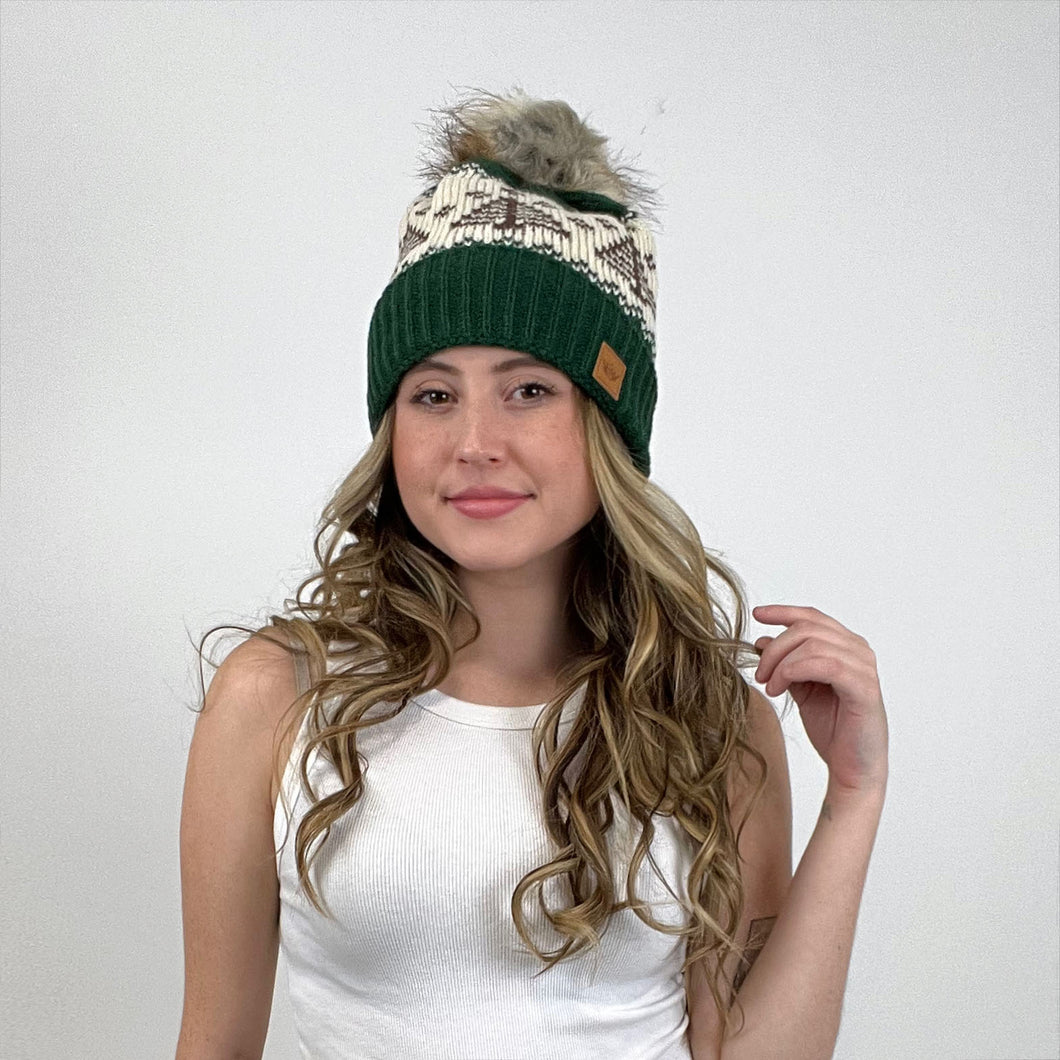 Green with Brown Trees Pom Hat