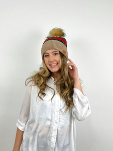 Striped Brown Pom Hat